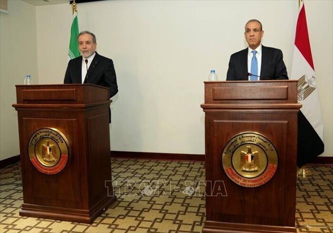 (Tư liệu) Ngoại trưởng Ai Cập Badr Abdelatty (phải) và Ngoại trưởng Iran Abbas Araghchi. Ảnh: IRNA/TTXVN