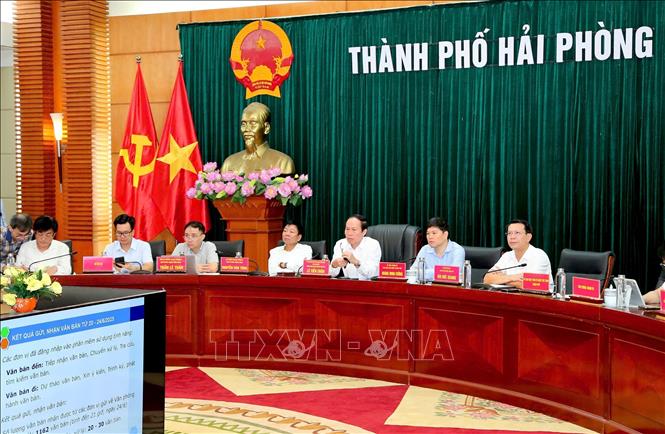 Toàn cảnh buổi vận hành thử nghiệm lần 2 mô hình chính quyền địa phương 2 cấp trên địa bàn thành phố Hải Phòng (mới) của thành phố Hải Phòng và tỉnh Hải Dương. Ảnh: Hoàng Ngọc – TTXVN 