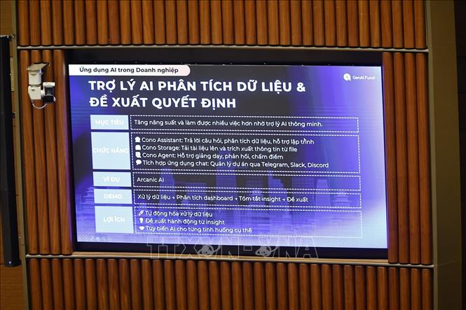 Bản thuyết trình về Quốc hội số và ứng dụng công nghệ trí tuệ nhân tạo trong chuyển đổi số của Quốc hội. Ảnh: Doãn Tấn - TTXVN