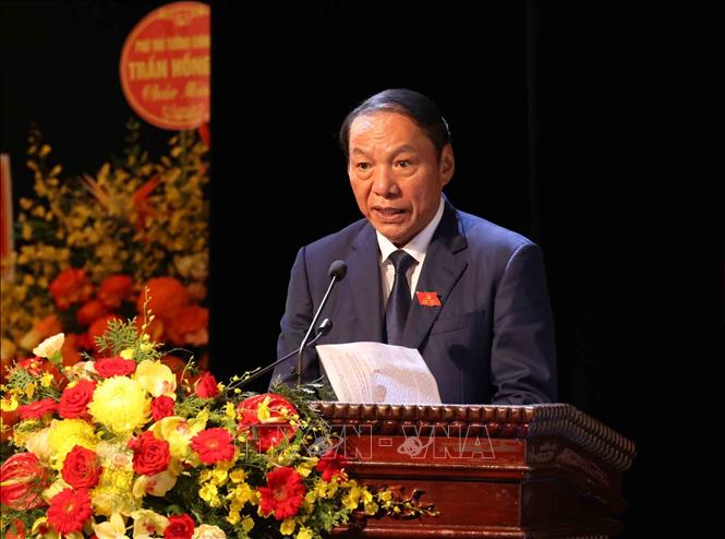 Uỷ viên Trung ương Đảng, Uỷ viên Ban thường vụ Đảng uỷ Chính phủ, Bí thư Đảng uỷ, Bộ trưởng Bộ VH,TT&DL Nguyễn Văn Hùng đọc diễn văn khai mạc Đại hội. Ảnh: Nhật Anh - TTXVN