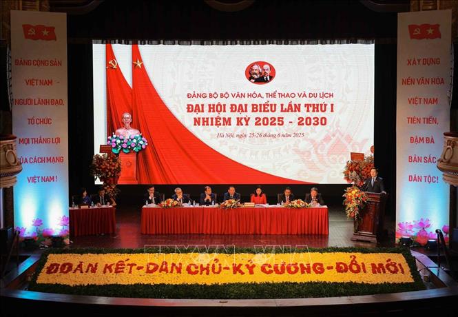 Đại hội đại biểu Đảng bộ Bộ Văn hóa, Thể thao và Du lịch lần thứ nhất, nhiệm kỳ 2025 - 2030. Ảnh: Hoàng Hiếu - TTXVN