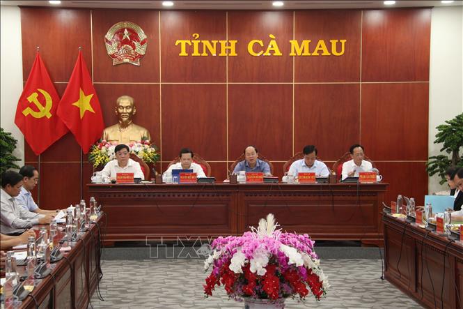 Lãnh đạo hai tỉnh Cà Mau và Bạc Liêu dự Hội nghị. Ảnh: Kim Há - TTXVN