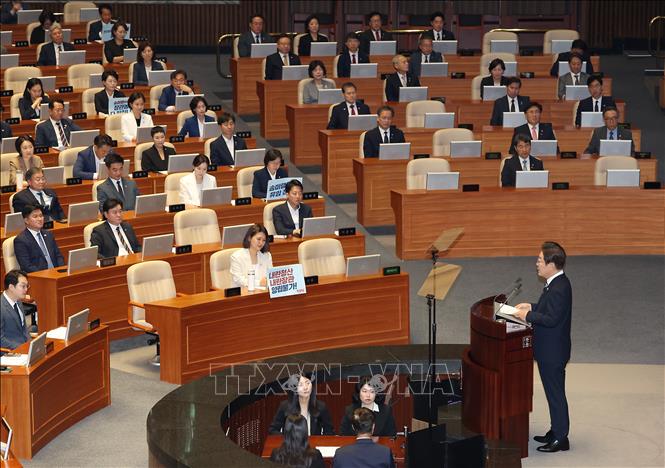 Tổng thống Hàn Quốc Lee Jae Myung phát biểu trước Quốc hội, tại Seoul ngày 26/6/2025. Ảnh: Yonhap/TTXVN