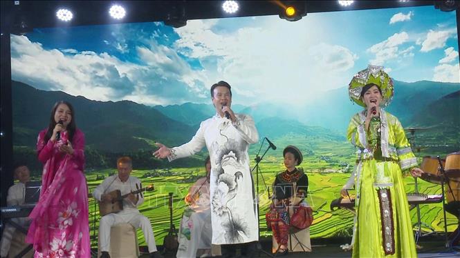 Các nghệ sỹ đoàn nhà hát ca múa nhạc Việt Nam biểu diễn tại buổi lễ. Ảnh: Việt Dũng-PV TTXVN tại CH Séc