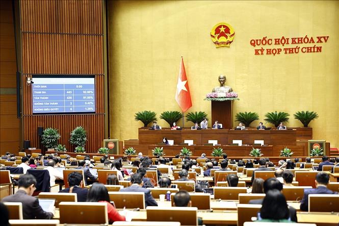 Quốc hội thông qua Luật sửa đổi, bổ sung một số điều của Luật Các tổ chức tín dụng. Ảnh: Doãn Tấn - TTXVN
