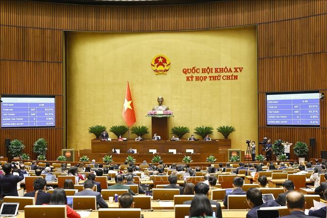 Quốc hội biểu quyết thông qua Nghị quyết của Quốc hội về chủ trương đầu tư Dự án đầu tư xây dựng đường bộ cao tốc Quy Nhơn – Pleiku. Ảnh: Doãn Tấn - TTXVN