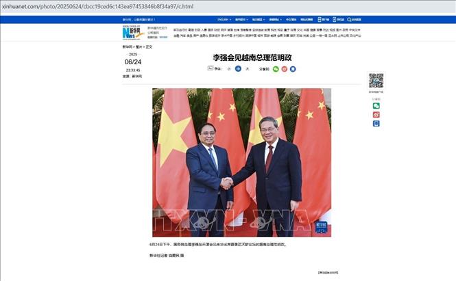 Bài viết của Tân Hoa xã: Thủ tướng Chính phủ Phạm Minh Chính (trái) hội đàm với Thủ tướng Lý Cường ngày 24/6/2025. Ảnh: TTXVN phát