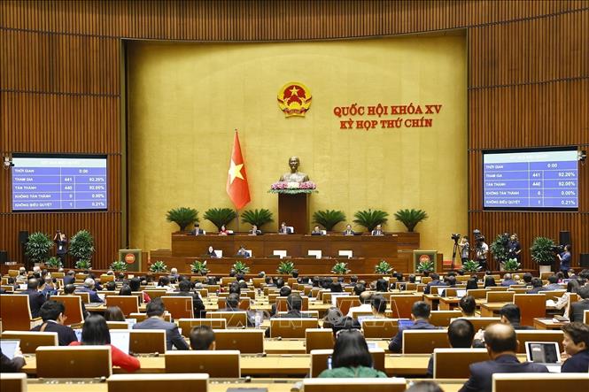 Quốc hội biểu quyết thông qua Nghị quyết của Quốc hội về hoạt động chất vấn tại Kỳ họp thứ 9, Quốc hội khóa XV. Ảnh: Doãn Tấn - TTXVN