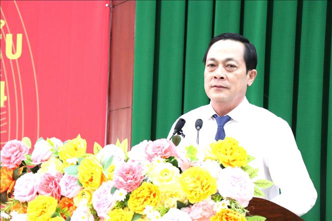 Phó Bí thư Tỉnh ủy Trà Vinh Lâm Minh Đằng phát biểu tại hội nghị. Ảnh: Thanh Hòa - TTXVN