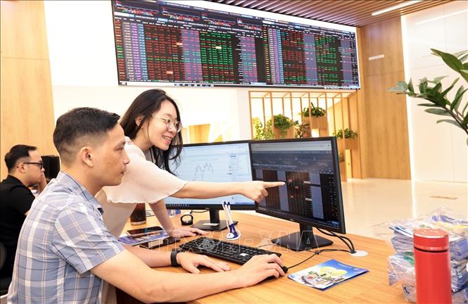 Khách hàng giao dịch tại Hội sở chính Công ty Chứng khoán Bảo Việt tại Hà Nội. Ảnh: Trần Việt - TTXVN