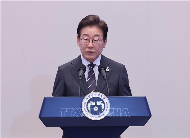 Tổng thống Hàn Quốc Lee Jae Myung phát biểu tại một sự kiện ở Seoul, ngày 27/6/2025. Ảnh: YONHAP/TTXVN 
