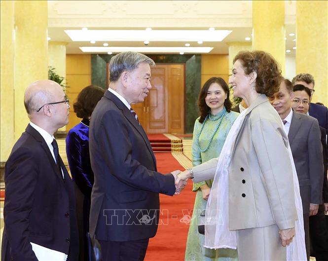 Tổng Bí thư Tô Lâm tiếp Tổng Giám đốc UNESCO Audrey Azoulay. Ảnh: Thống Nhất – TTXVN