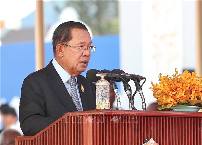 Samdech Techo Hun Sen, Chủ tịch CPP phát biểu tại lễ kỷ niệm. Ảnh: Quang Anh – PV TTXVN tại Campuchia