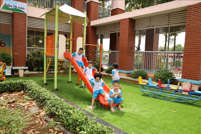 Khu vui chơi của các cháu học sinh mầm non tại trường mần non xã Xà Bang, huyện Châu Đức. Ảnh: Hoàng Nhị - TTXVN