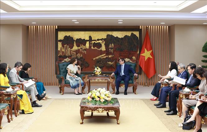 Thủ tướng Phạm Minh Chính tiếp bà Audrey Azoulay, Tổng Giám đốc UNESCO. Ảnh: Dương Giang – TTXVN