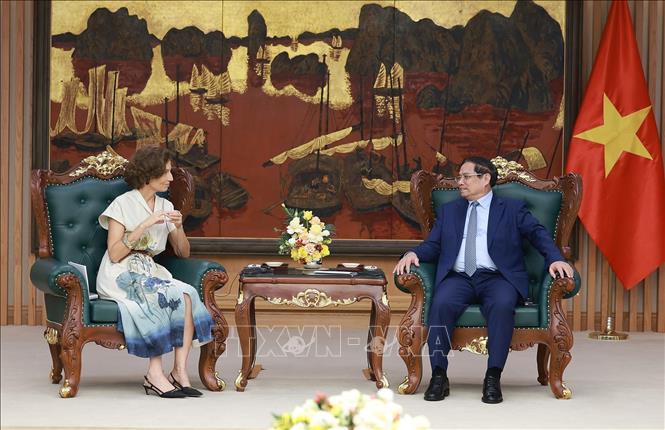 Thủ tướng Phạm Minh Chính tiếp bà Audrey Azoulay, Tổng Giám đốc UNESCO. Ảnh: Dương Giang – TTXVN