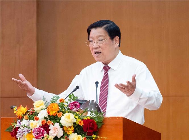Đồng chí Phan Đình Trạc, Uỷ viên Bộ Chính trị, Bí thư Trung ương Đảng, Trưởng Ban Nội chính Trung ương phát biểu chỉ đạo Hội nghị. Ảnh: Phương Hoa - TTXVN
