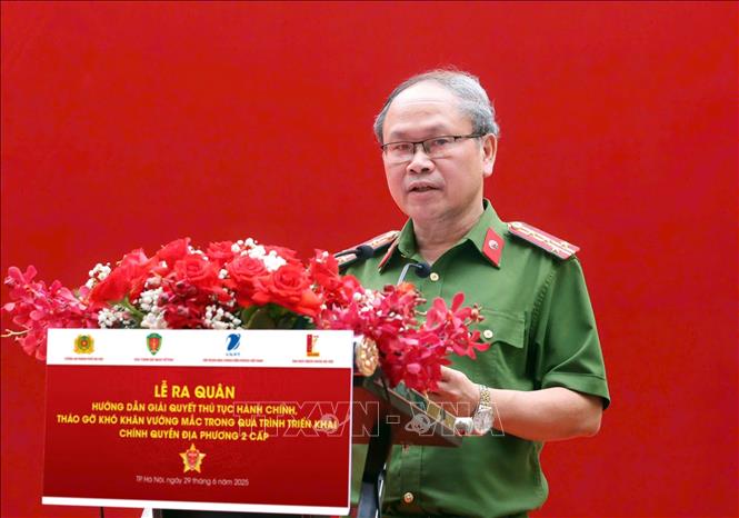 Đại tá Ngô Như Cường, Phó Cục trưởng Cục cảnh sát quản lý hành chính về trật tự xã hội (Bộ Công an) phát biểu. Ảnh: Phạm Kiên - TTXVN