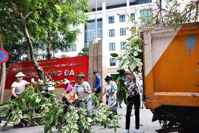 Hội Phụ nữ phường Đống Đa vệ sinh môi trường, làm sạch cảnh quan hướng tới chào mừng ngày chính thức vận hành mô hình chính quyền hai cấp trên địa bàn thành phố Hà Nội. Ảnh: Minh Đức – TTXVN