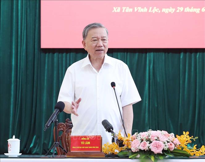 Tổng Bí thư Tô Lâm phát biểu tại buổi làm việc với Ban Thường vụ Đảng uỷ xã Tân Vĩnh Lộc Thành phố Hồ Chí Minh. Ảnh: Thống Nhất – TTXVN