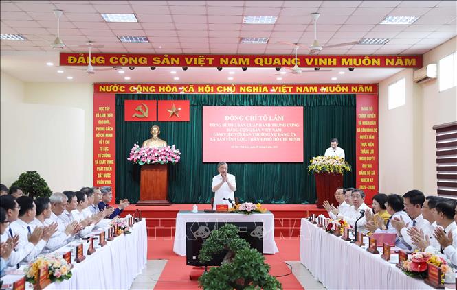 Tổng Bí thư Tô Lâm phát biểu tại buổi làm việc với Ban Thường vụ Đảng uỷ xã Tân Vĩnh Lộc Thành phố Hồ Chí Minh. Ảnh: Thống Nhất – TTXVN