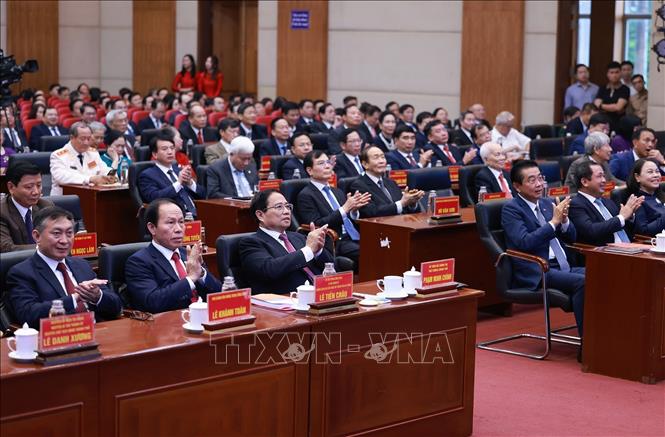 Thủ tướng Phạm Minh Chính dự Lễ công bố các nghị quyết, quyết định của Trung ương về sáp nhập đơn vị hành chính của thành phố Hải Phòng. Ảnh: Dương Giang-TTXVN