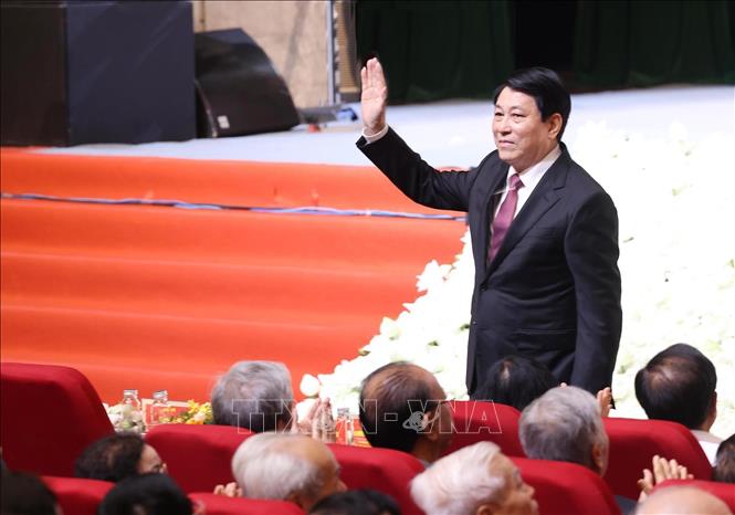 Chủ tịch nước Lương Cường dự Lễ công bố. Ảnh: Lâm Khánh – TTXVN