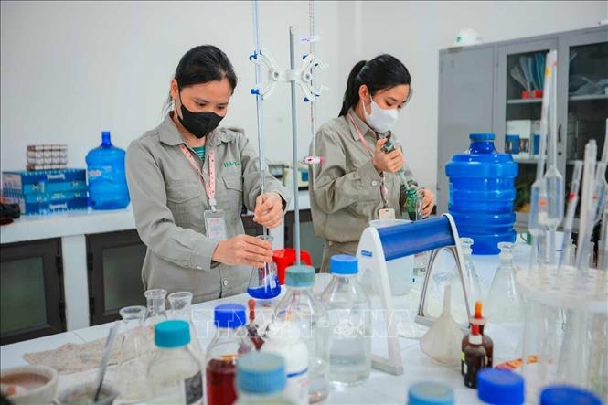 Mỗi lô sản phẩm của Công ty trước khi xuất xưởng đều được kiểm nghiệm để đảm bảo chất lượng luôn ổn định. Ảnh: Hoàng Hiếu - TTXVN