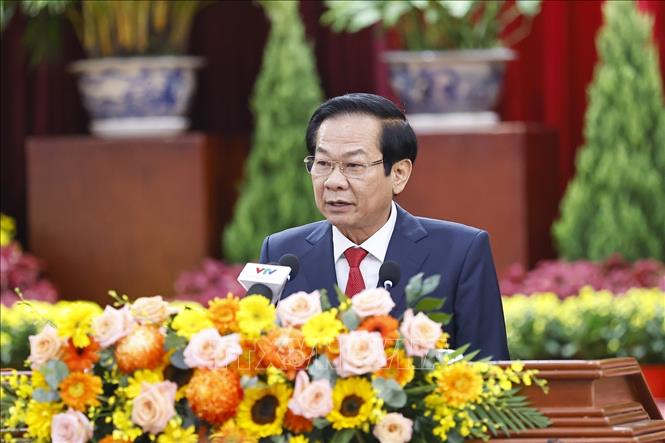Đồng chí Đỗ Thanh Bình, Ủy viên Trung ương Đảng, Bí thư Thành uỷ Cần Thơ phát biểu. Ảnh: Doãn Tấn - TTXVN

