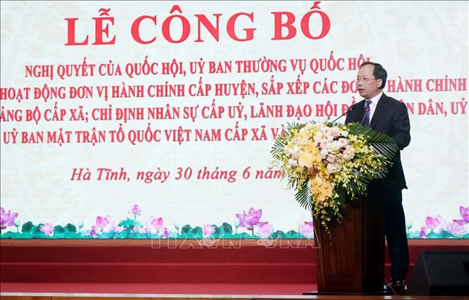 Bí thư Tỉnh ủy Hà Tĩnh  Nguyễn Duy Lâm phát biểu tại buổi lễ. Ảnh: Công Tường-TTXVN