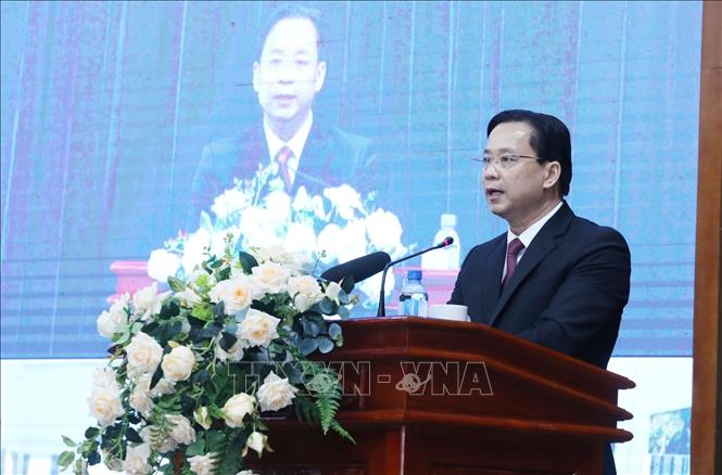 Bí thư Tỉnh ủy Lạng Sơn Hoàng Văn Nghiệm, Trưởng Đoàn ĐBQH tỉnh phát biểu tại Lễ công bố. Ảnh: Anh Tuấn - TTXVN