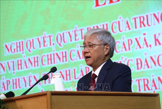 Đồng chí Đỗ Văn Chiến, Ủy viên Bộ Chính trị, Bí thư Trung ương Đảng, Chủ tịch Ủy ban Trung ương MTTQ Việt Nam phát biểu tại buổi lễ. Ảnh: Đinh Văn Nhiều-TTXVN