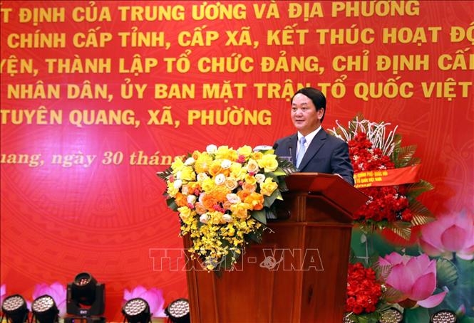 Bí thử Tỉnh ủy Tuyên Quang Hầu A Lềnh phát biểu tại buổi lễ. Ảnh: Quang Cường – TTXVN