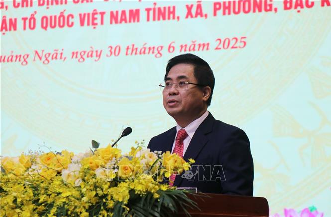 Chủ tịch Ủy ban nhân dân tỉnh Quảng Ngãi Nguyễn Hoàng Giang phát biểu tại Lễ công bố. Ảnh: Phạm Cường-TTXVN