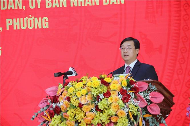 Đồng chí Lê Quốc Phong, Bí thư Tỉnh ủy Đồng Tháp nhiệm kỳ 2020-2025, phát biểu nhận nhiệm vụ. Ảnh: Đức Tâm - TTXVN