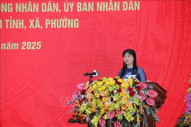 Đồng chí Tạ Thị Yên, Phó Chủ nhiệm Ủy ban công tác đại biểu Quốc hội, công bố các quyết định của Trung ương. Ảnh: Đức Tâm - TTXVN