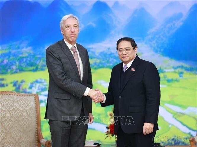 Thủ tướng Phạm Minh Chính tiếp Bộ trưởng Ngoại giao Bồ Đào Nha Joao Gomes Cravinho thăm chính thức Việt Nam (Hà Nội, 18/1/2023). Ảnh: Dương Giang-TTXVN