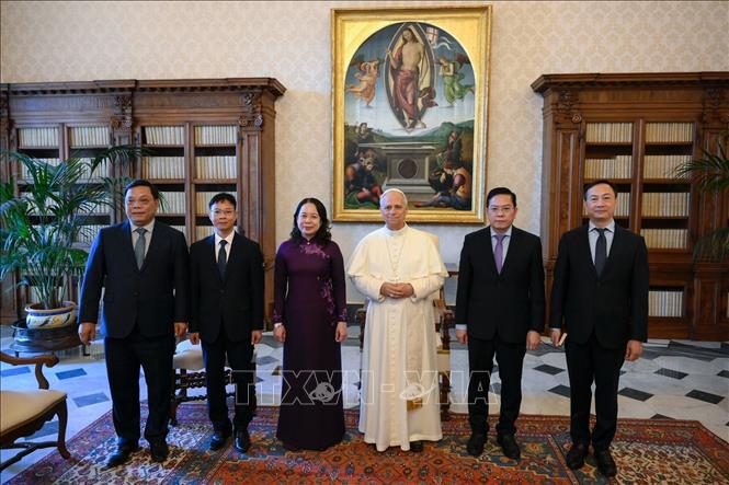 Phó Chủ tịch nước Võ Thị Ánh Xuân gặp Giáo hoàng Leo XIV. Ảnh: TTXVN phát