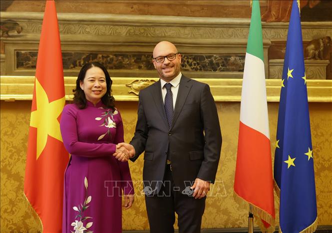 Phó Chủ tịch nước Võ Thị Ánh Xuân và Chủ tịch Hạ viện Italy Lorenzo Fontana. Ảnh: Dương Hoa - PV TTXVN tại Italy