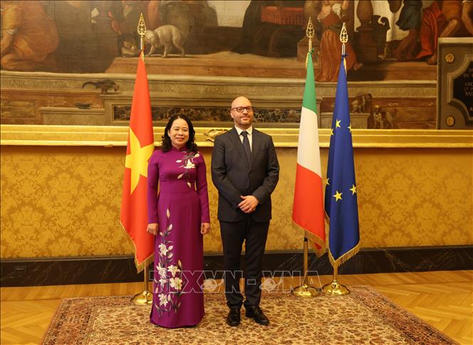 Phó Chủ tịch nước Võ Thị Ánh Xuân và Chủ tịch Hạ viện Italy Lorenzo Fontana. Ảnh: Dương Hoa - PV TTXVN tại Italy