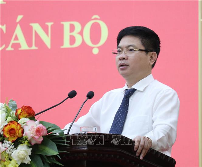 Bí thư Tỉnh ủy Ninh Bình Trương Quốc Huy phát biểu tại hội nghị. Ảnh: Thùy Dung - TTXVN