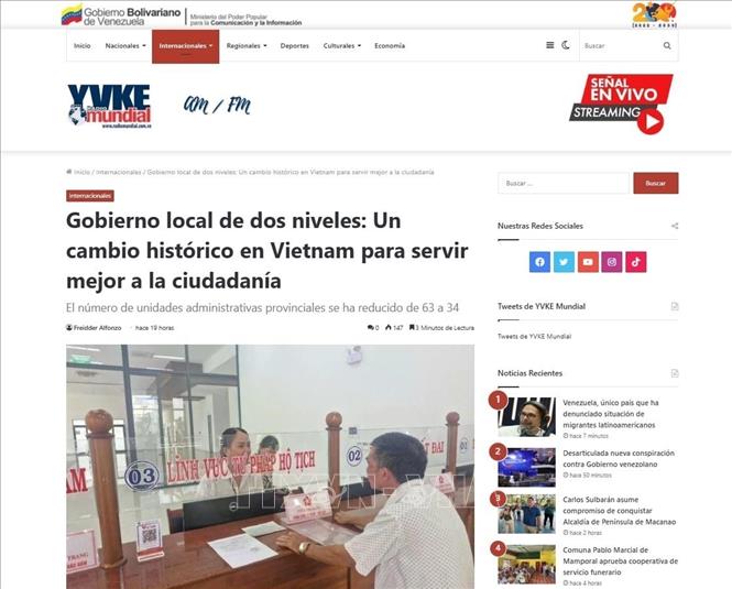 Đài phát thanh RadioMundial đưa tin về công cuộc “sắp xếp lại giang sơn” của Việt Nam. Ảnh: chụp màn hình trang báo