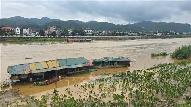 Nước lũ dâng cao làm ngập sâu khu vực bãi bồi ven sông. Ảnh: TTXVN phát