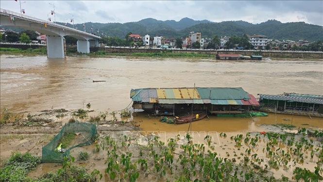 Nước lũ dâng cao làm ngập sâu khu vực bãi bồi ven sông. Ảnh: TTXVN phát