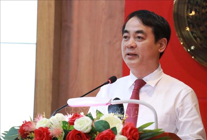 Ông Nghiêm Xuân Thành, Bí thư Tỉnh ủy Khánh Hòa phát biểu tại hội nghị. Ảnh: Phan Sáu - TTXVN 
