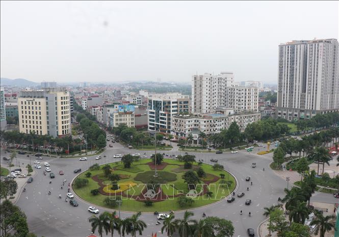 Một góc ngã 6 tại phường Kinh Bắc, tỉnh Bắc Ninh, nhìn từ trên cao. Ảnh: Thanh Thương - TTXVN