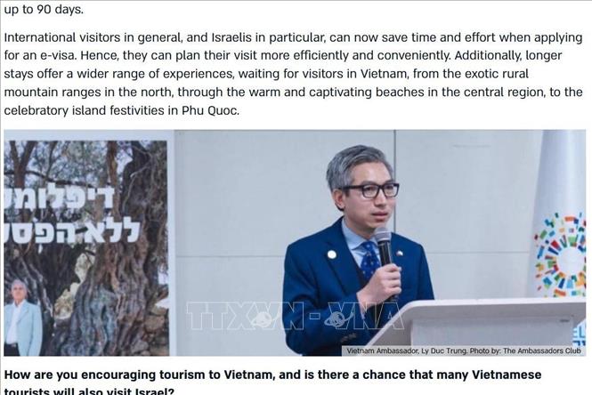 Đại sứ Việt Nam tại Israel Lý Đức Trung trả lời phỏng vấn tạp chí PassportNews, đăng phát ngày 1/7. Ảnh: TTXVN phát