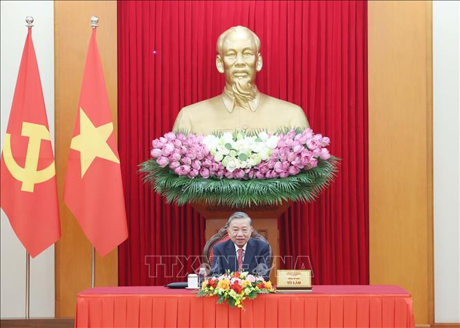Tổng Bí thư Tô Lâm điện đàm với Tổng thống Hoa Kỳ Donald Trump. Ảnh: Thống Nhất – TTXVN