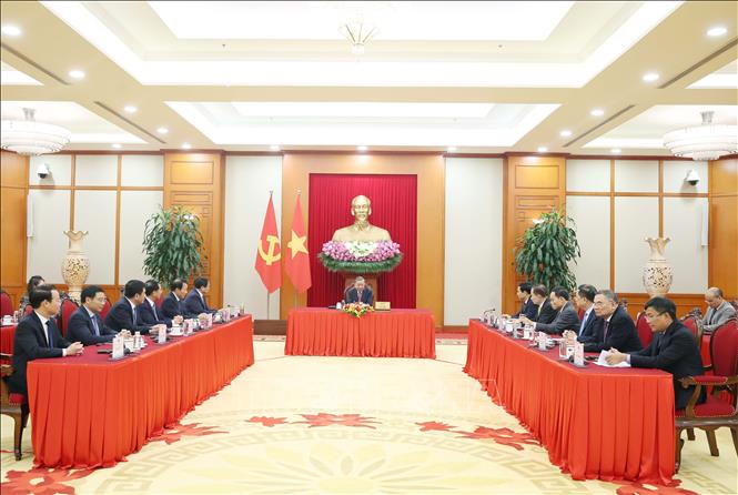 Tổng Bí thư Tô Lâm điện đàm với Tổng thống Hoa Kỳ Donald Trump. Ảnh: Thống Nhất – TTXVN