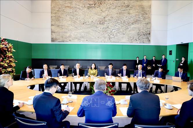 Vice State President Vo Thi Anh Xuan holds talks with Vice President of the German Bundestag Bodo Ramelow. VNA Photo: Phương Hoa
